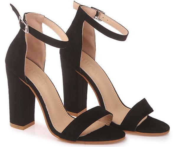 Women's faux suede chunky high heels sandals Peep toe sandals with ankle strap