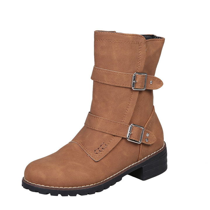 Autumn new casual round head Mid calf biker boots