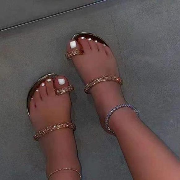 Women's rhinestone ring toe tropical slide sandals