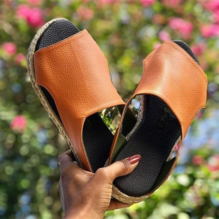 Women's side cutout peep toe slide sandals arch support espadrille sandals