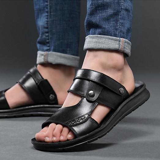 Men's soft PU leather beach sandals
