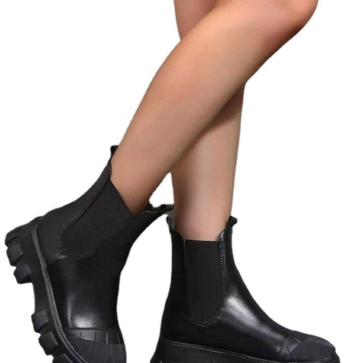 Women's black white chunky platform chelsea booties