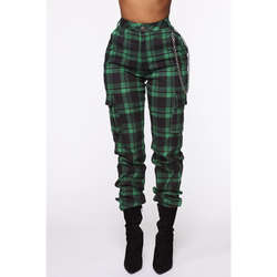 Women's plaid harem pants with chains fashion tapered pencil pants