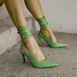 Women's sexy pointed closed toe ankle tie-up heels