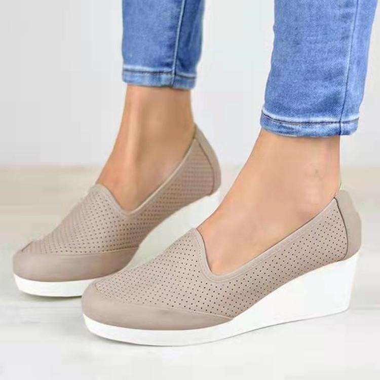 Roune toe hollow wedge heel loafers | Daily casual shoes