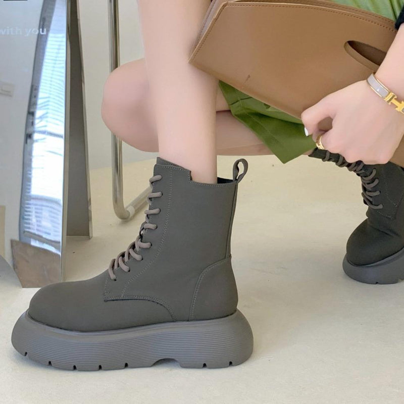 Women's thick platform mid calf combat boots