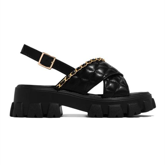 Women criss peep toe chunky platform slingback sandals