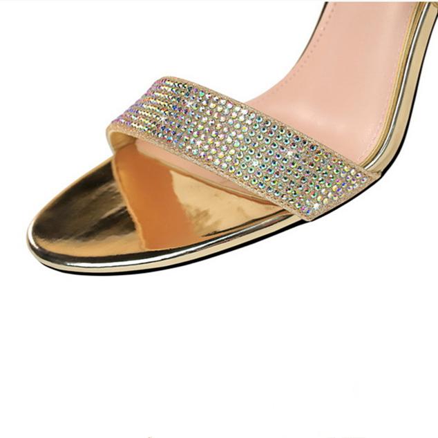 Women's rhinestone criss cross strap peep toe high heels for party club