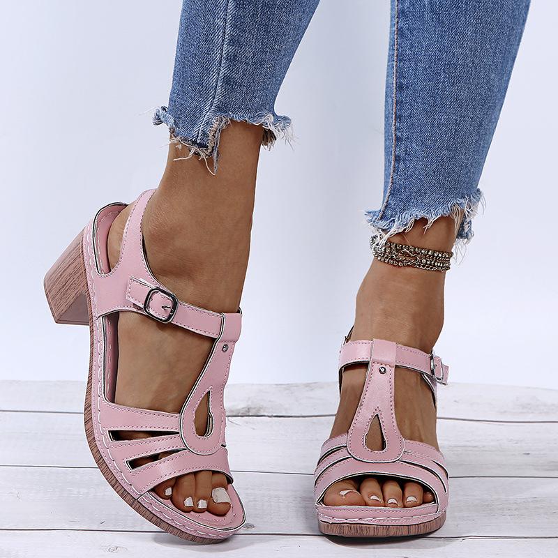 Women's peep toe chunky gladiator sandals