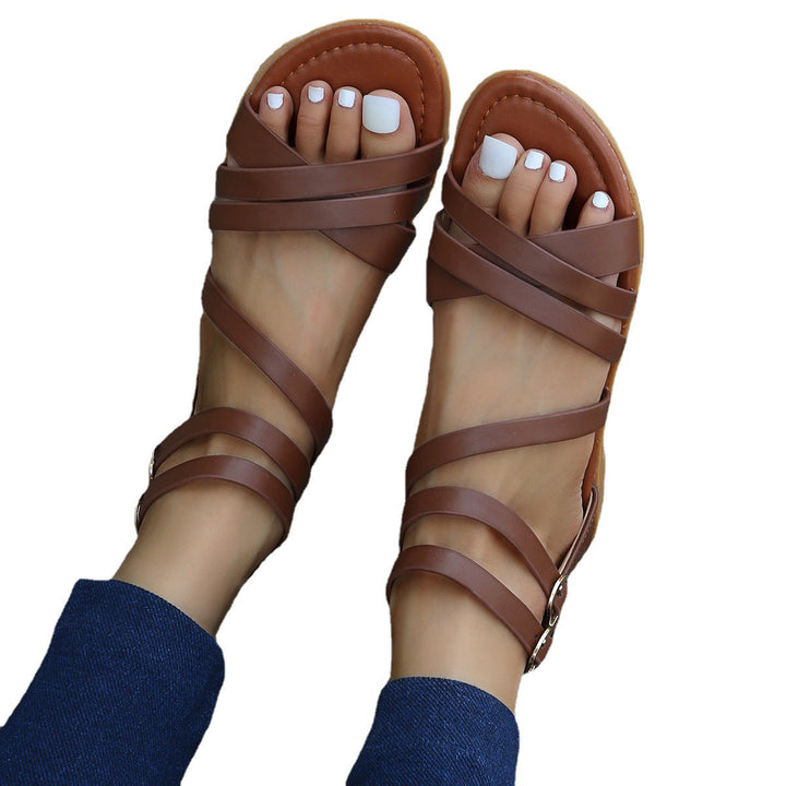 Women's brown gladiator sandals Flat peep toe roman style sandals cute beach sandals