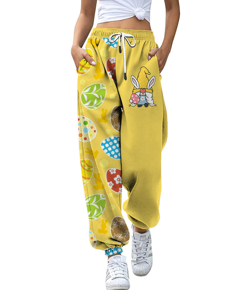 Easter printed elastic waistband sweatpants women's loose fit casual sporty track pants