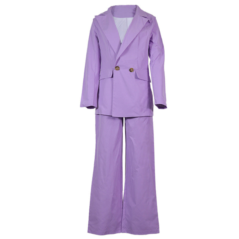 Women's lapel blazer and wide leg pant 2 pieces set Officewear blazer set for fall winter