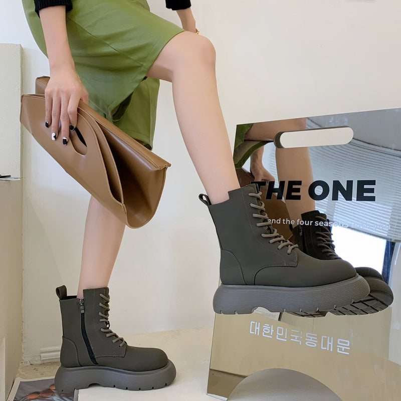 Women's thick platform mid calf combat boots