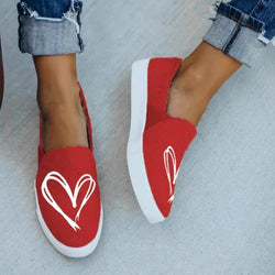 Women's red heart print slip on canvas shoes spring summer low cut casual loafers shoes