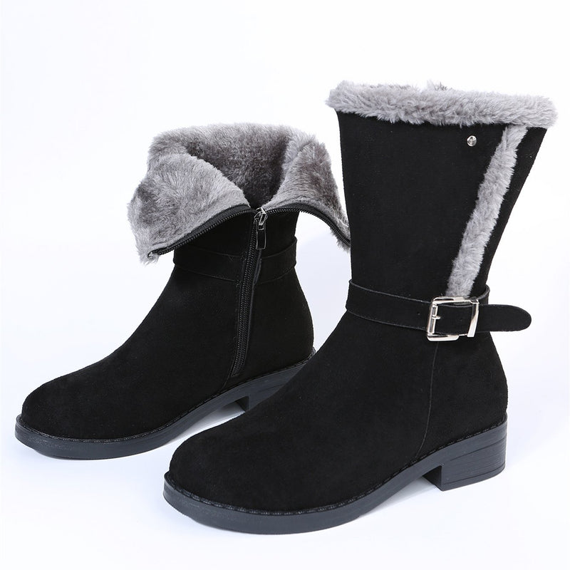 Faux fur lined mid calf snow boots for women