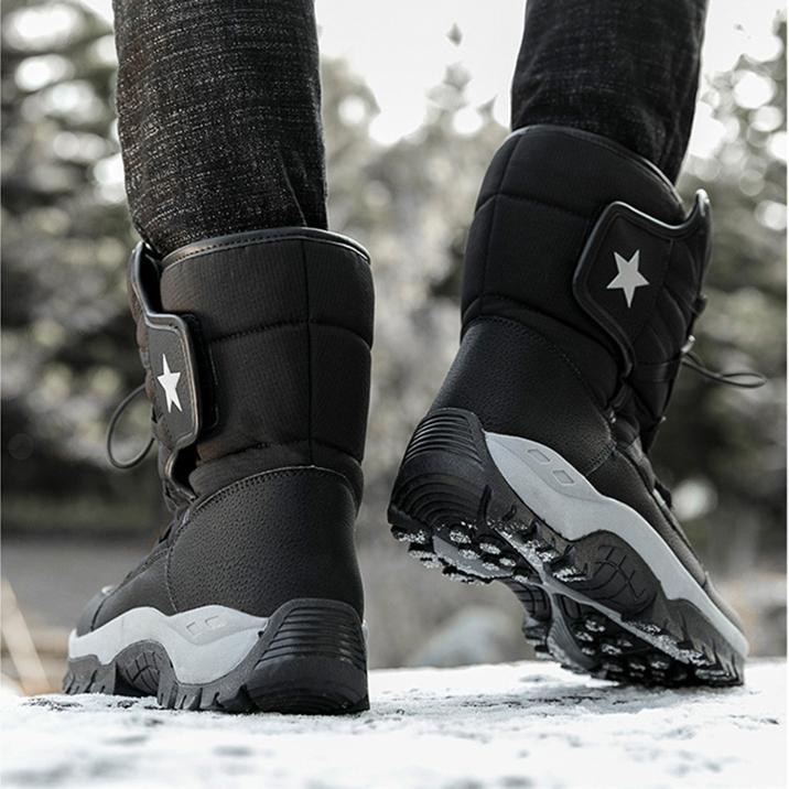 Chunky platform anti-skid mid calf snow boots | Cotton lined front lace winter boots