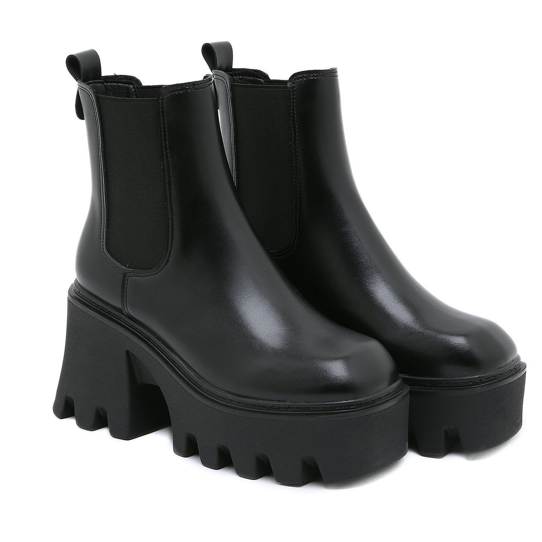 Black chunky platform high cut chelsea boots for women