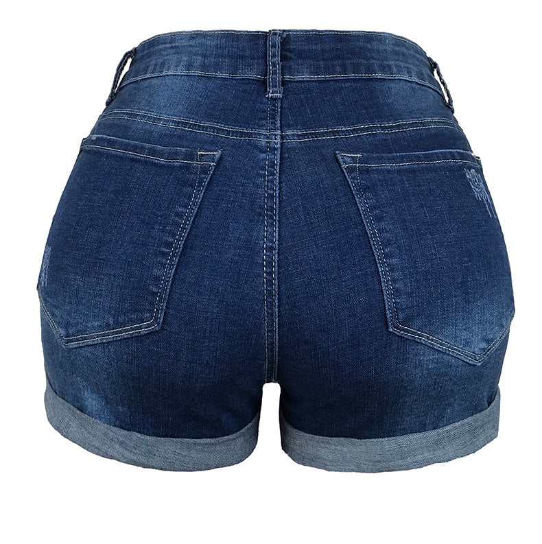 Women's ripped distressed short jeans mid rise denim shorts