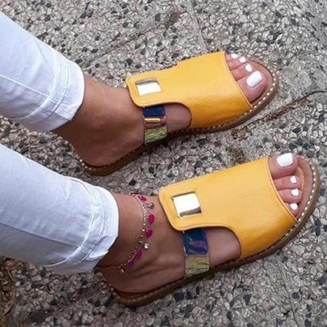Women's flat peep toe slip on mules sandals