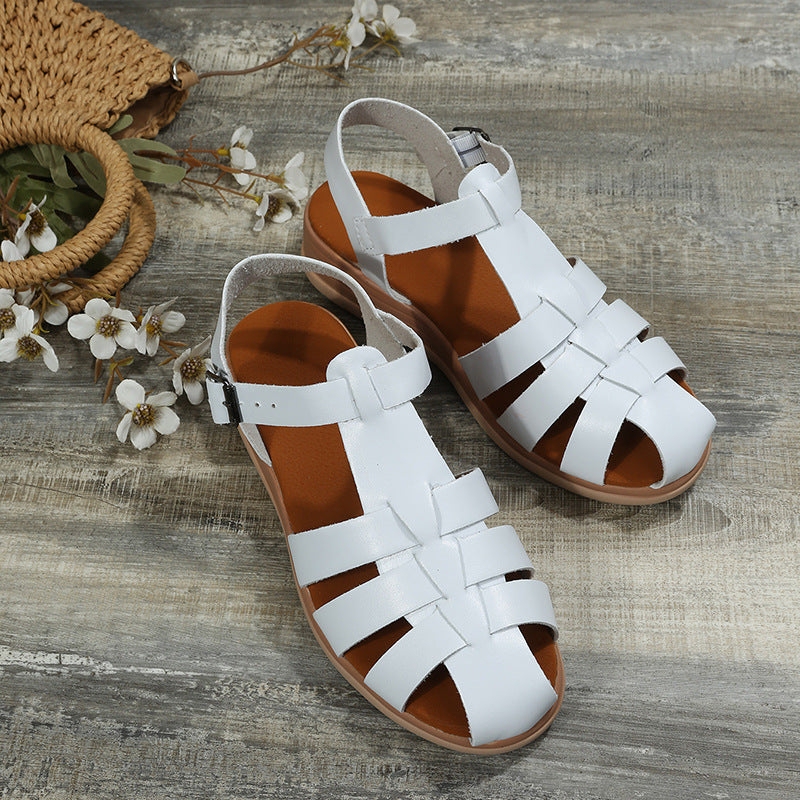 Women's braided hollowed closed toe sandals fisherman sandals with buckle strap