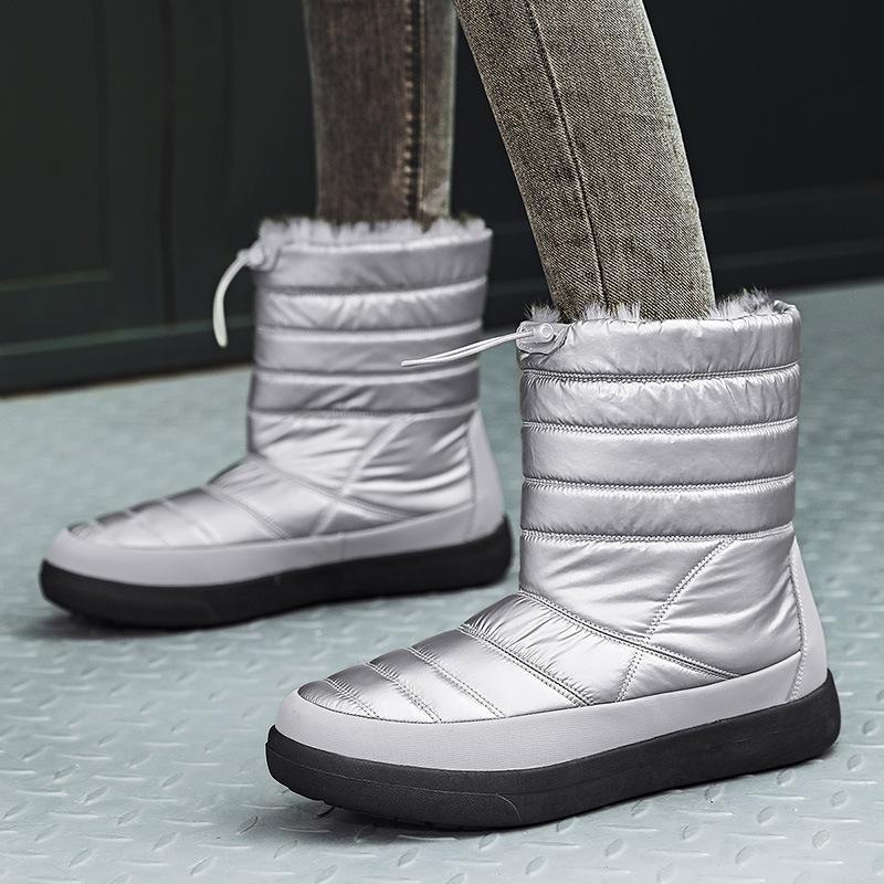 Thick plush lined waterproof mid calf snow boots | elastic band snow boots