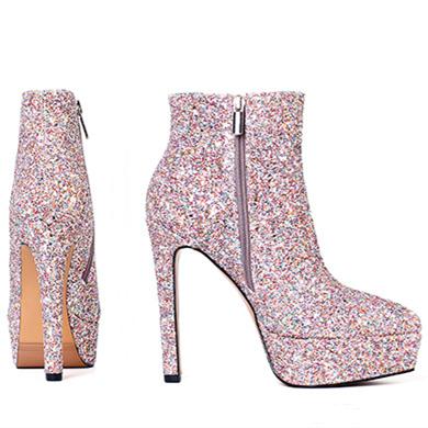 Pink rhinestone sequins stiletto ankle boots for party nightclubs