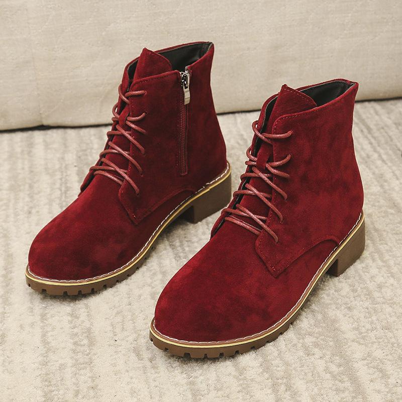 Women's faux suede lace-up  combat booties with zipper