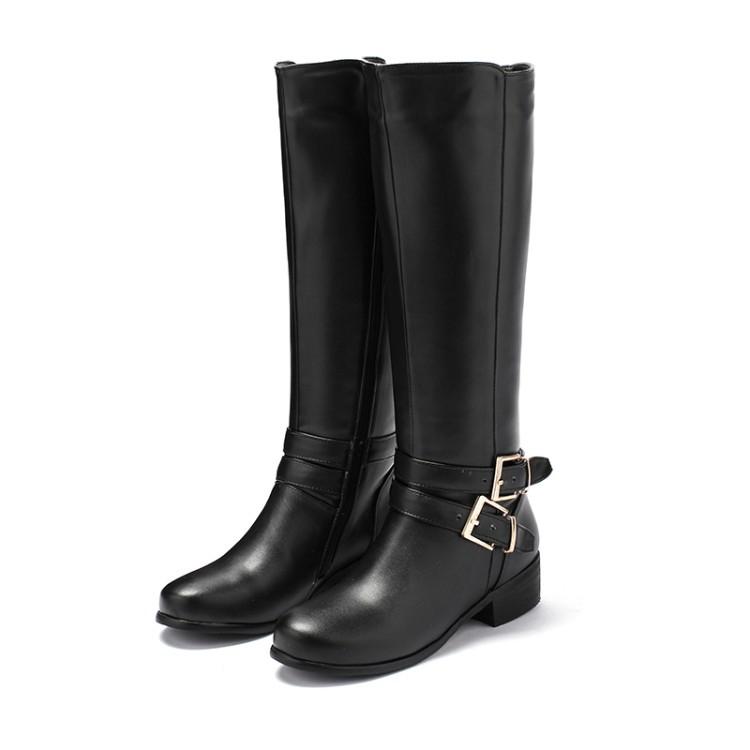 2 buckle straps knee high boots slim fit knight boots