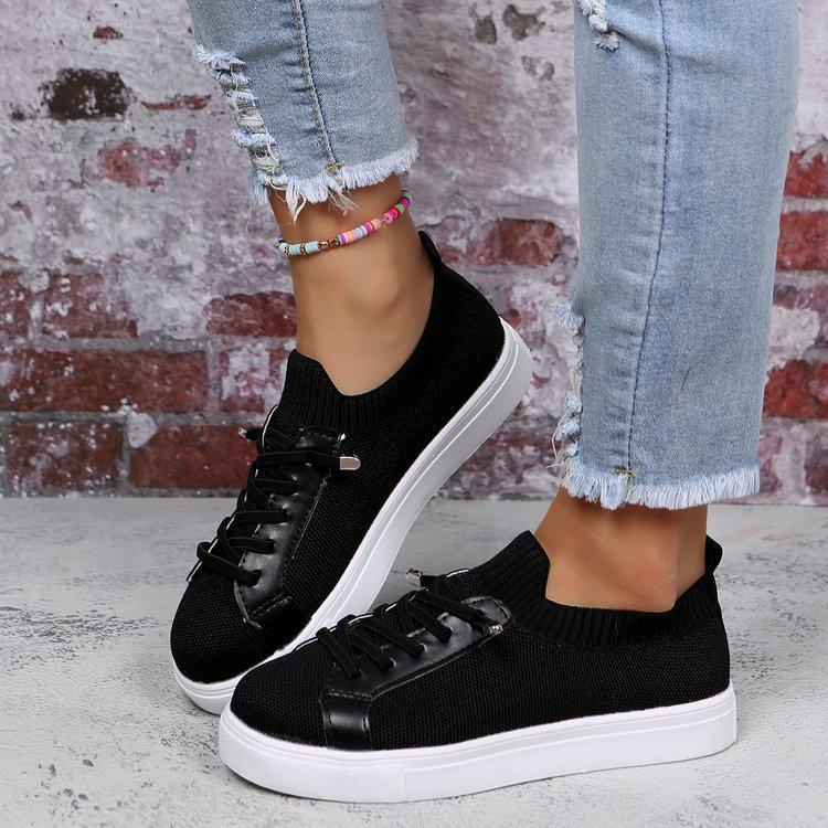 Women's solid flyknit summer lace-up casual sneakers shoes