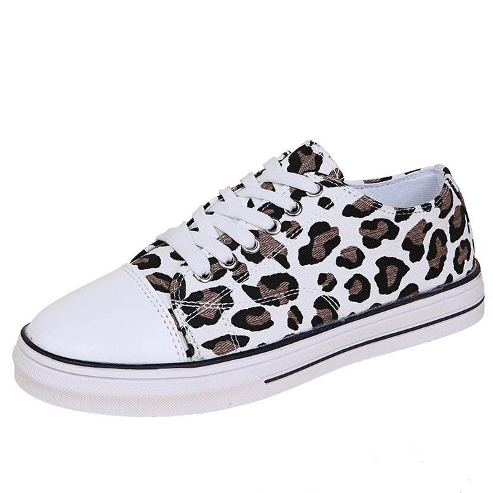 Women leopard print front lace canvas shoes