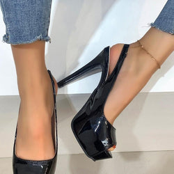 Women's peep toe platform high heels patent slingback high heels