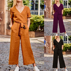 Women's spring summer shorts sleeves top wide leg trousers jumpsuits