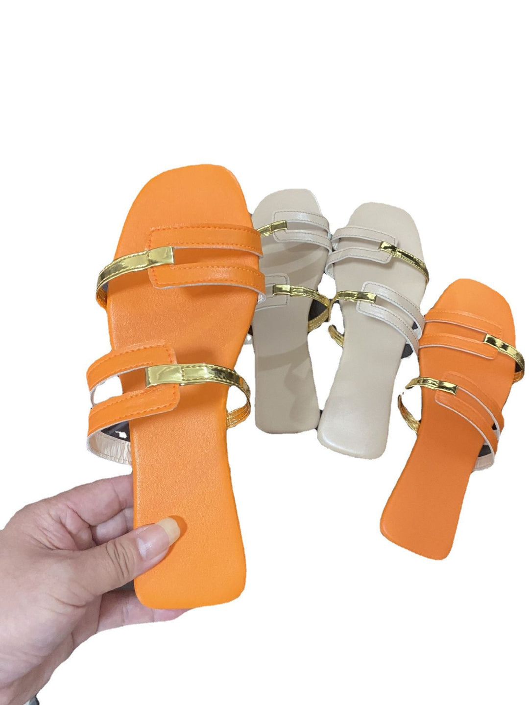 Open toe 2 straps slides for women Flat summer outdoors slippers