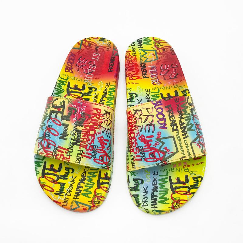 Women's summer graffiti colorful slide sandals cute slippers