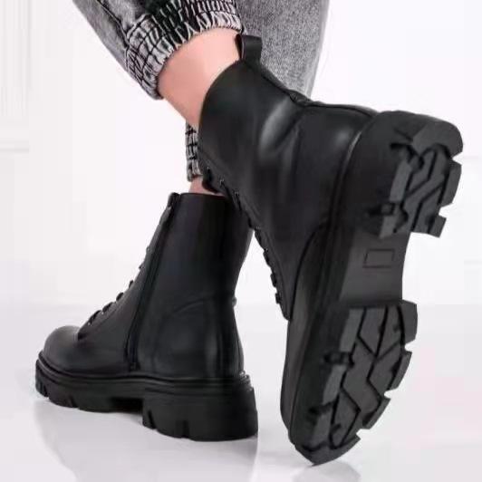 Chunky platform lace-up martin boots round toe booties