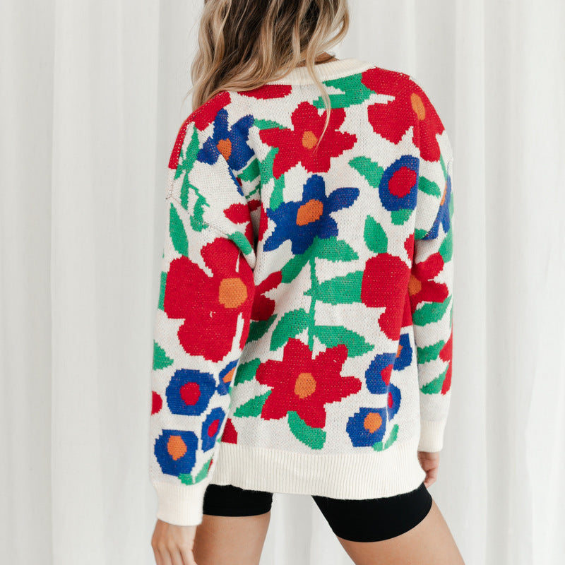 Cute flower sweater knitted pullover sweater Loose fit tunic sweater