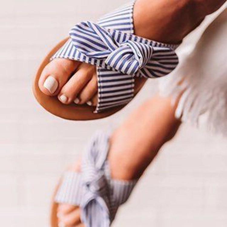 Women's striped criss cross bowknot slide sandals