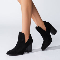 Women's faux suede stack heeled booties slip on v-cut ankle boots Chelsea booties