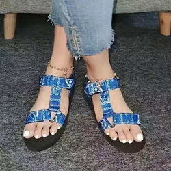 Women's casual printed peep toe low heel sandals