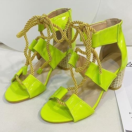 Women's summer peep toe front criss lace-up chunky gladiator sandals