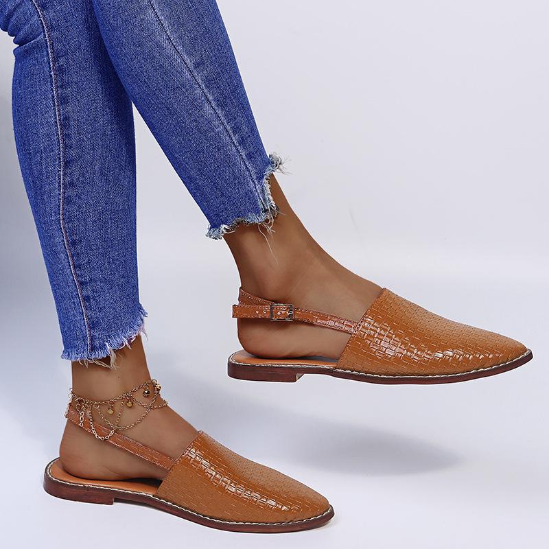 Women's woven closed toe slingback buckle strap sandals