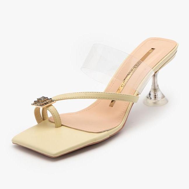 Women's ring toe clear strap heels crystal medium heel elegant dress heels