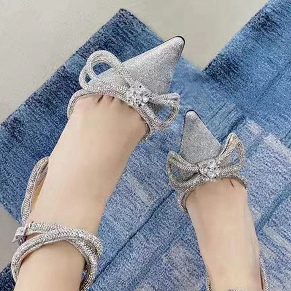 Women's silver rhinestone bridal heels stiletto heels pointed toe pumps