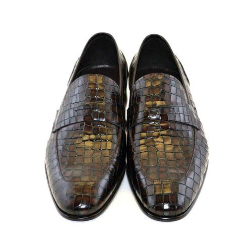 Men's crocodile patterned penny loafers Retro slip on casual workwear dress shoes