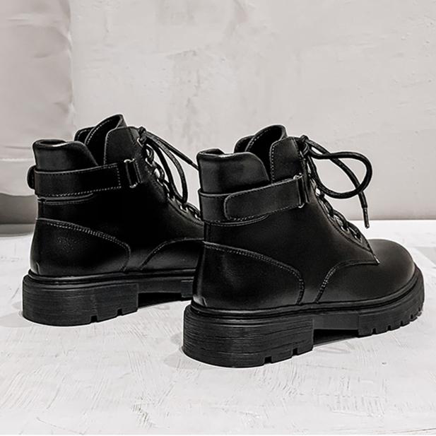 England style black lace-up short booties