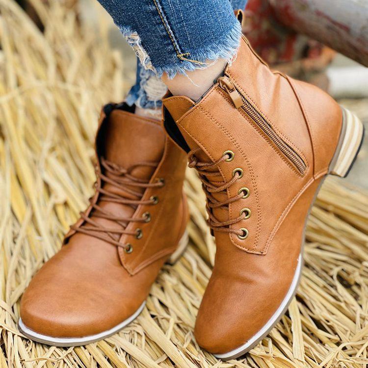 Light brown high cut combat boots england style front lace boots