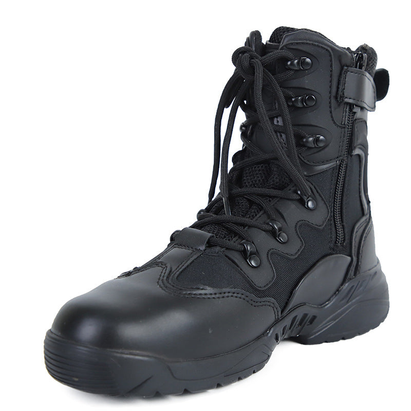 Men's black tactical boots Quick response combat boots with side zipper Lightweight hiking boots