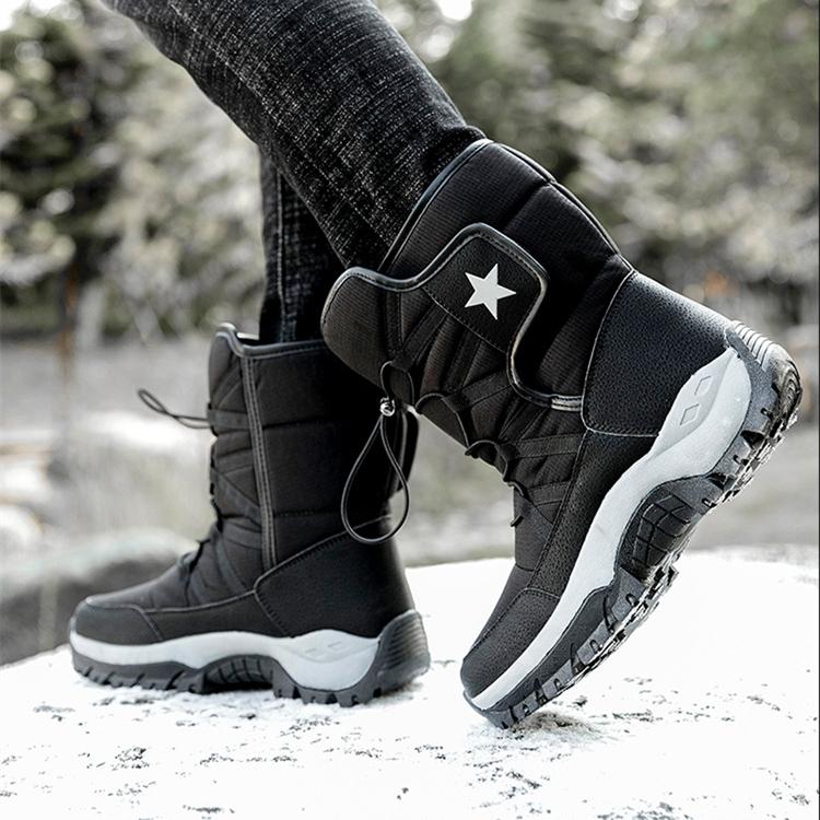 Chunky platform anti-skid mid calf snow boots | Cotton lined front lace winter boots
