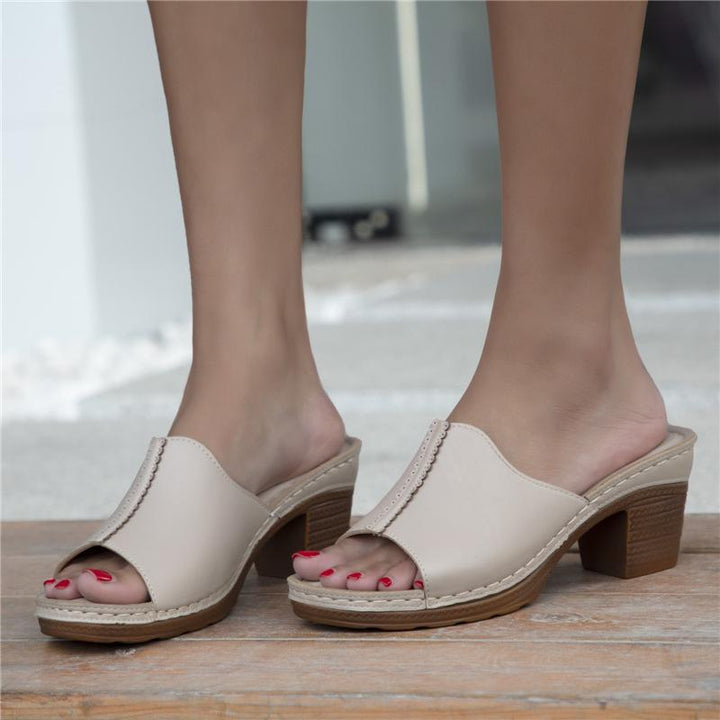 Women's chunky block heel peep toe mules sandals