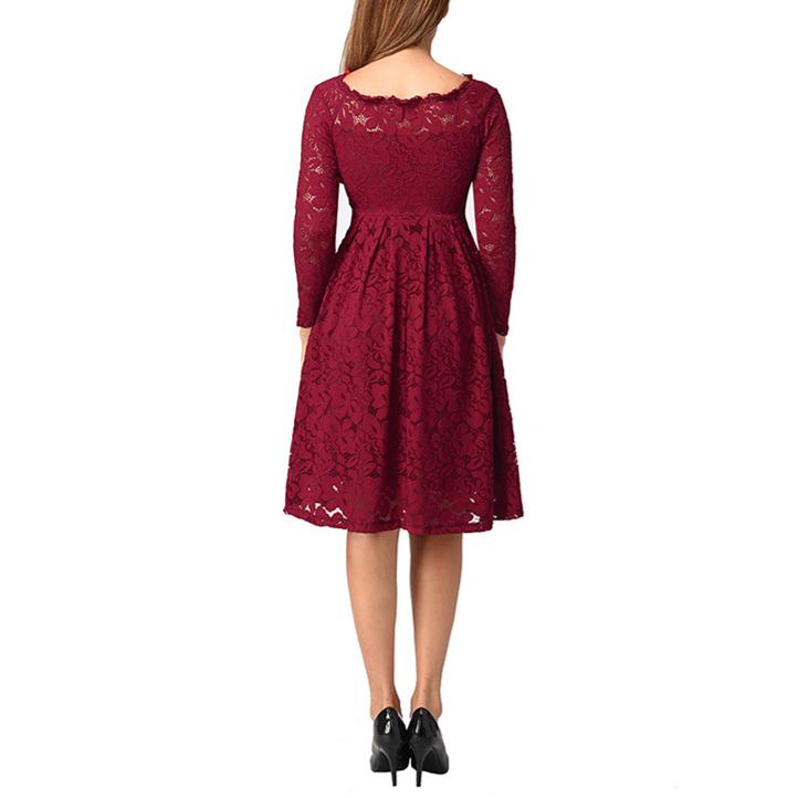 Fall winter lace long sleeves dress for holiday party | Sexy boat neck formal dress